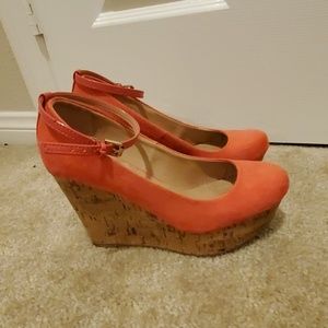 Orange suede platforms